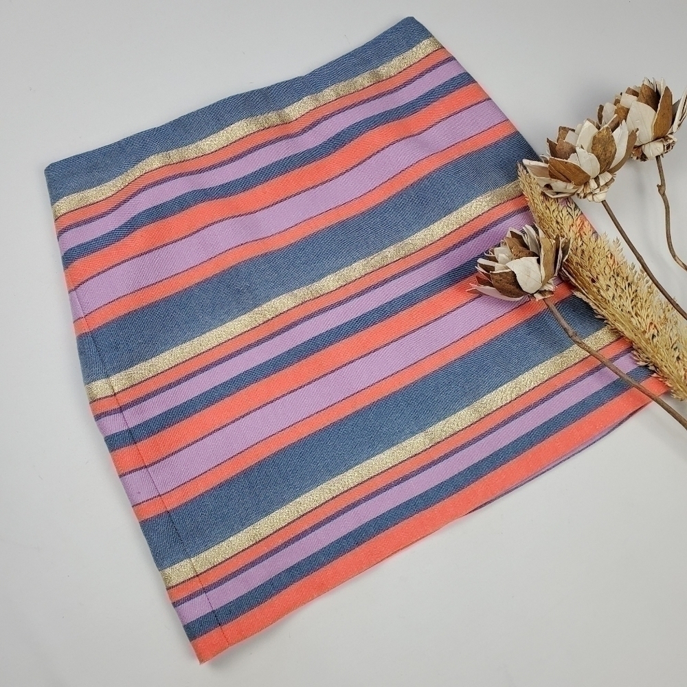 J. Crew  Pink Blue Gold Stripe Mini Skirt 0 - Picture 4 of 11